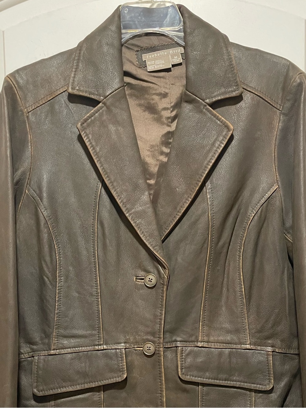 Vintage 90s Isabella Bird Sz M Mid-length Med-Dark Brown Genuine Leather Coat - Picture 2 of 11